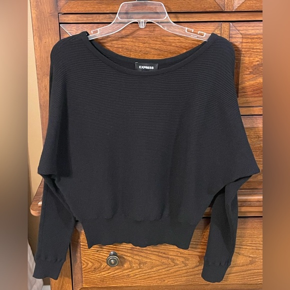 Express Sweaters - Express Black Ribbed Boatneck Dolman sleeve Sweater